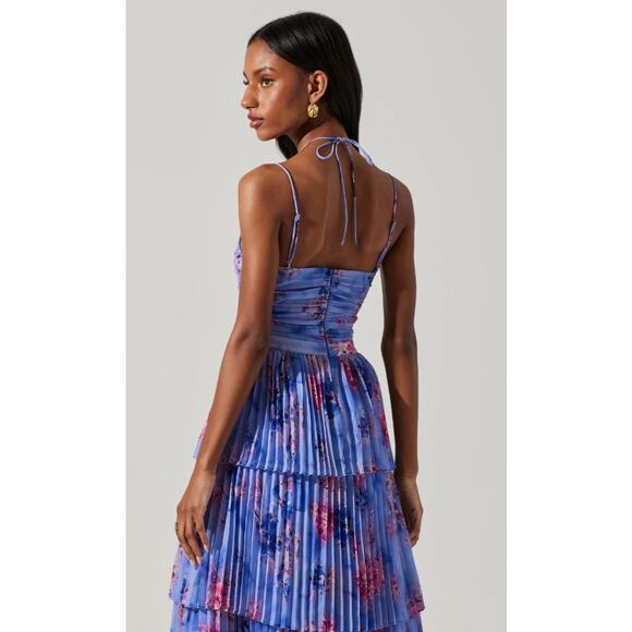 ASTR The Label Daytona Pleated Floral Maxi Dress Periwinkle Pink Medium - Picture 4 of 9